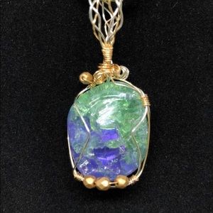 🌟 Wire Wrapped Purple & Green Crackle Pendant